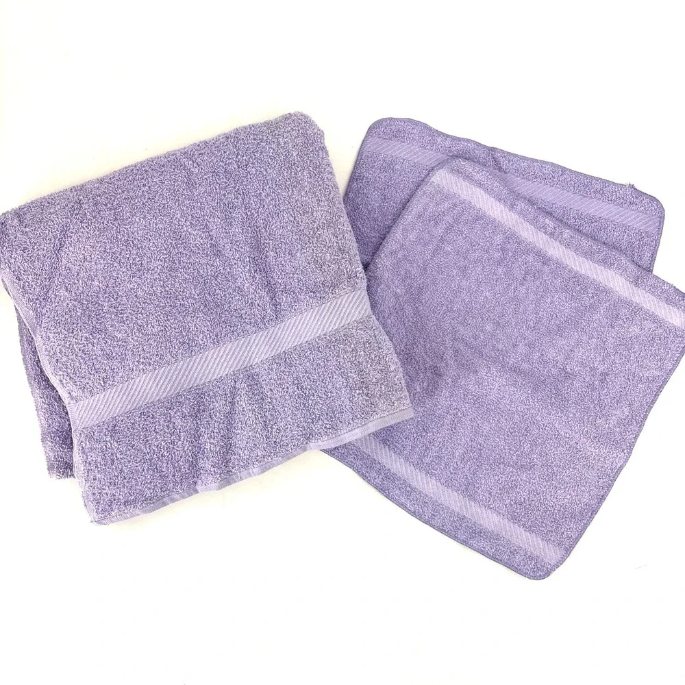 Vintage Sears Grape Sherbet Bath Towel & 2 Wash Cloth Lot All Cotton 60s MCM